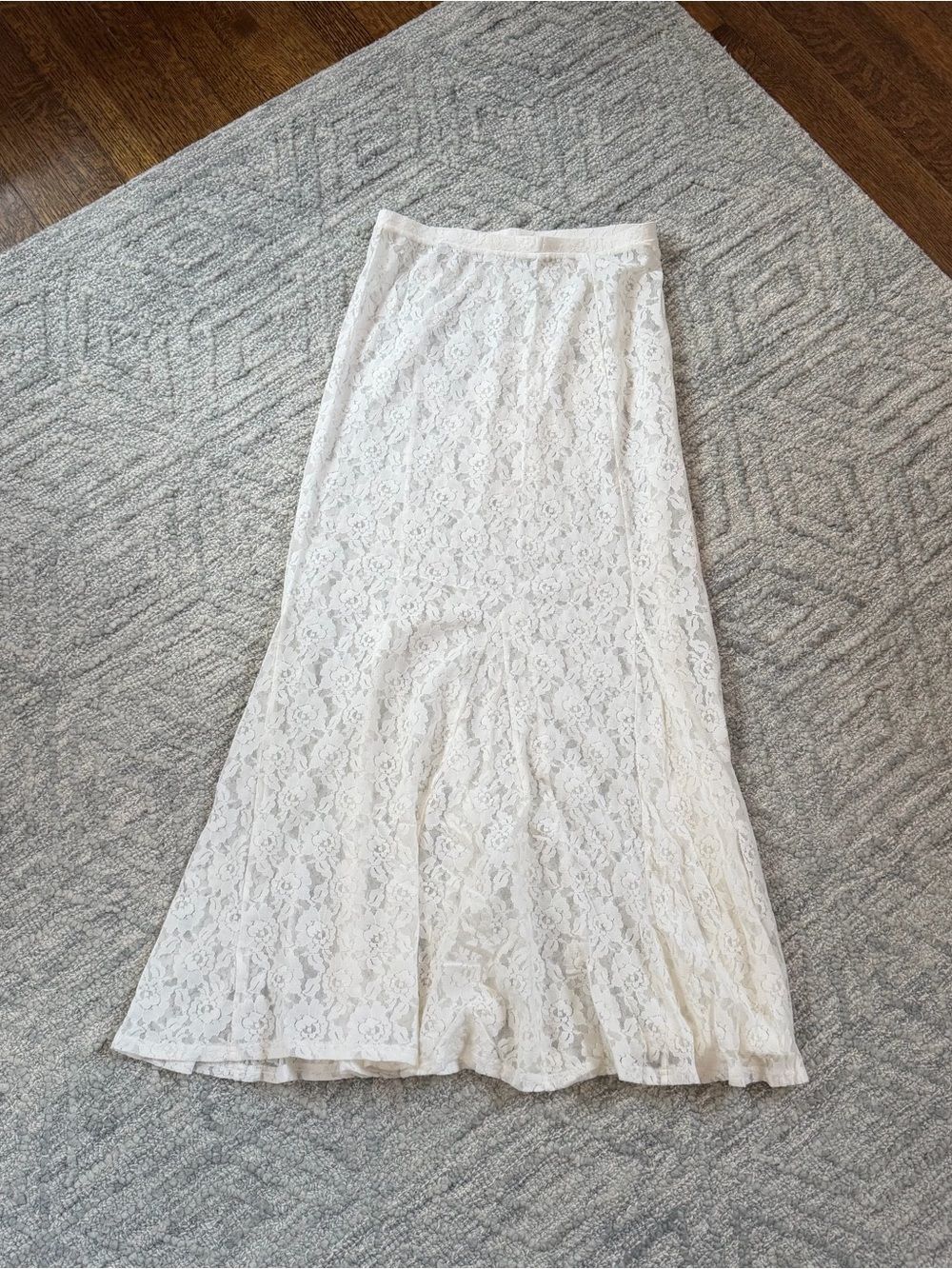Anthropologie White Lace Maxi Skirt - Sheer Floral Overlay - Picture 4 of 5